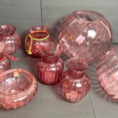 Cranberry Glass Vase Collection Including One Piece Pilgrim Glass - Lot 2