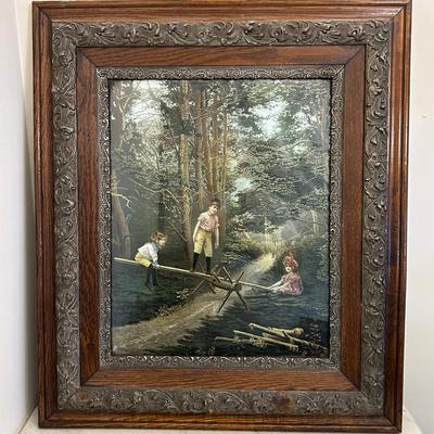 Chromolithigraph Print “See Saw” - Framed 30x26”