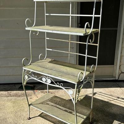 Wrought Iron Garden Baker’s Rack With Glass Shelves 