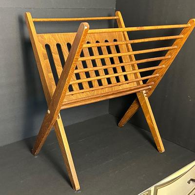Vintage Mid-Century Solid Wood Magazine Rack – 17x15x20"