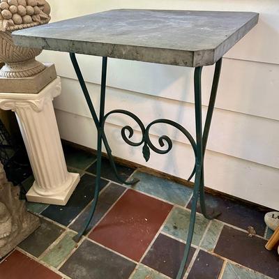 Wrought Iron & Slate Top Table - 19x19x28”
