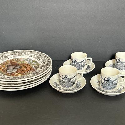 Wedgwood “Liverpool Birds” Demitasse Cups & Saucers, Plus Queen’s 8” Playes 