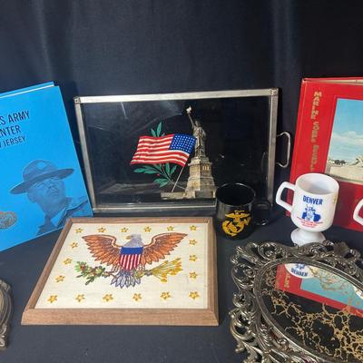 Vintage American Flag 48 Stars Serving Tray & Military Memorabilia