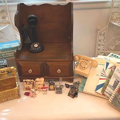 Vintage Wooden Recipe File Chest And Phone Miniatures