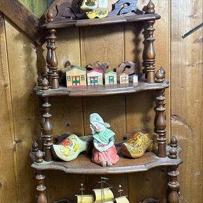 Vintage 5 Shelf Cabinet With Decor, Mirror & Plant Hanger