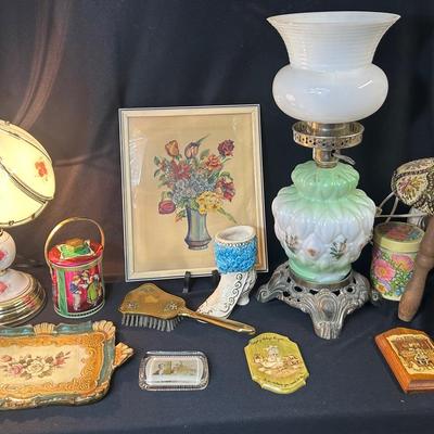 Vintage Milk Glass Green Lamp & Vintage Accents!