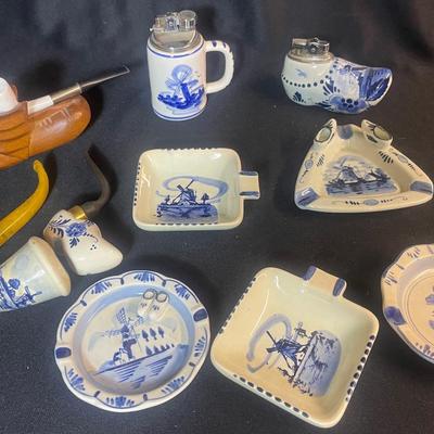 Delft And Delft Style Ashtrays, Table Lighters And Pipes From Holland