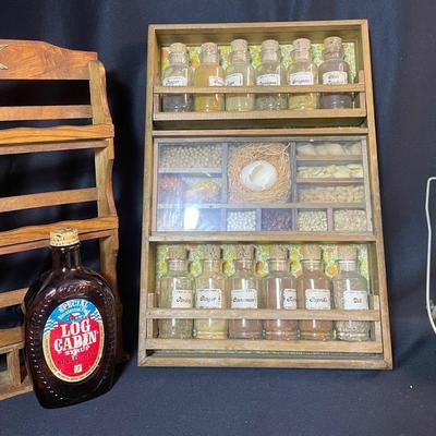 Vintage Wooden Spice Rack With Apothecary Style Glass Jars