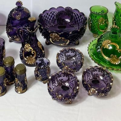 Antique Riverside Croesus Amethyst & Emerald Green 