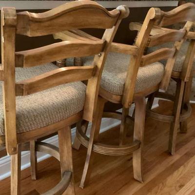 Set of Three Swivel Bar Stools with Upholstered Seats