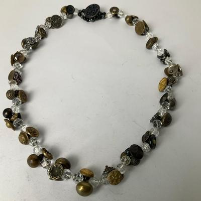 Vintage Button and Crystal Bead Necklace