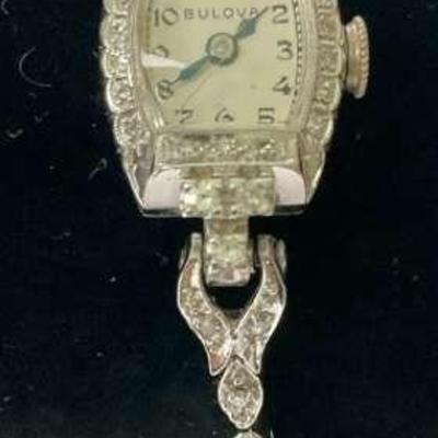 Bulova 14K White Gold Womens Watch 