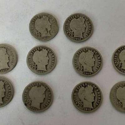 Barber Silver Dimes 1908-1916 