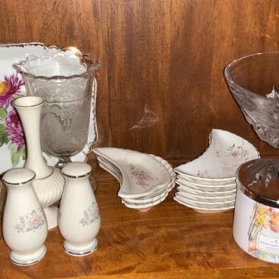 Floral China and Crystal Entertaining Items 