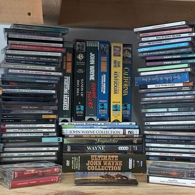Lot of CDs, VHS Tapes, and Cassette Tapes