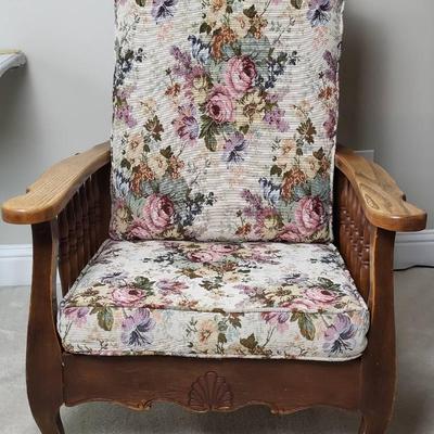 Vintage Floral Upholstered Wood Armchair