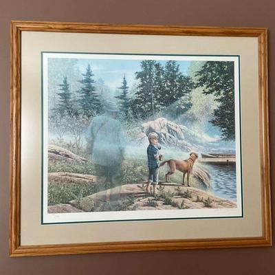 James Lumbers Framed Boy and Dog Lakeside Print