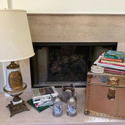 Brass Trunk, Vintage Lamp, Books, and Steins Lot