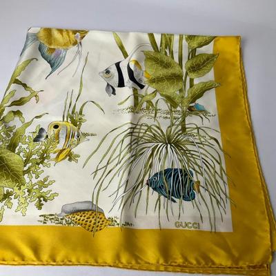 Gucci Silk Scarf with Tropical Fish and Plant Design