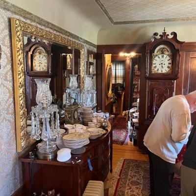 Sale Photo Thumbnail #1: TONS of antique china/stoneware. Multiple grandfather clocks. Beautiful Art Nouveau furniture. 