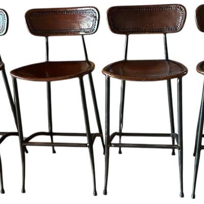 Leather and Iron Bar Stools