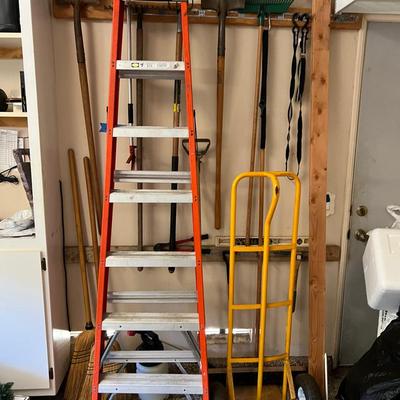 Yard Tools Lot with Werner Ladder & Dolly Hand Truck