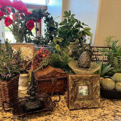 Assorted Faux Plants, Greenery & Rustic Decor Lot
