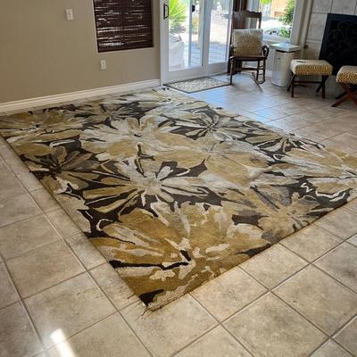 100% Wool Rug 8 x 11 Large Neutral Floral Area Rug
