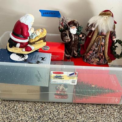 7. Christmas Santa Figures & Keepsake Décor in Storage Bin
