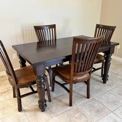 Solid Wood Dining Room Table & 4 Chairs + Linens