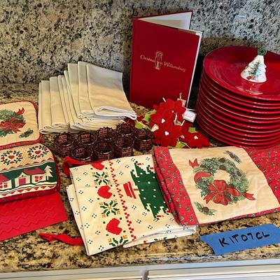 Vintage Christmas Linens & Holiday Dinnerware Lot
