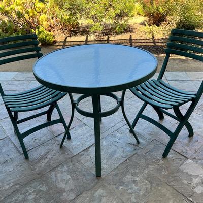 Outdoor Bistro Set – Glass Top Patio Table & 2 Chairs