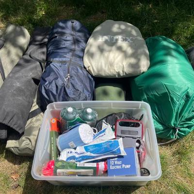 Camping Gear: Tent, Blowup Mattress, Sleeping Bags +