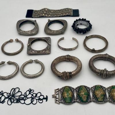 Huge Collection of Silver Tone Bracelets