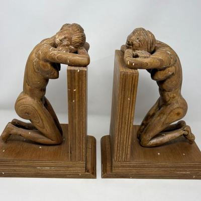 Vintage Large Nude Wooden Bookends