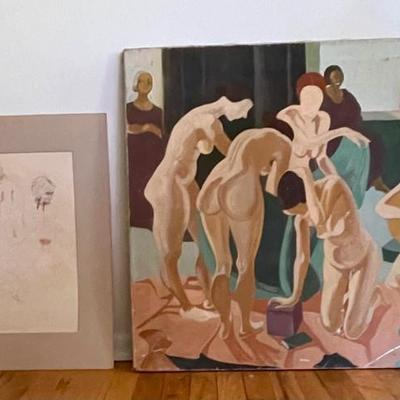"Untitled " 1940s & "Nudes" 1971 - Painting & Drawing