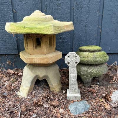 Garden Statuary Trio - Pagoda, Blob, & Celtic Cross