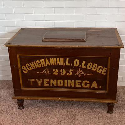 Antique Fraternal Order Folk Art Storage Chest