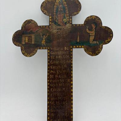 Vintage Mexican Ex-voto Painting on Cross