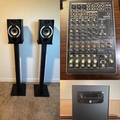 Professional Studio Sound System: Mixer, Monitors & Subwoofer