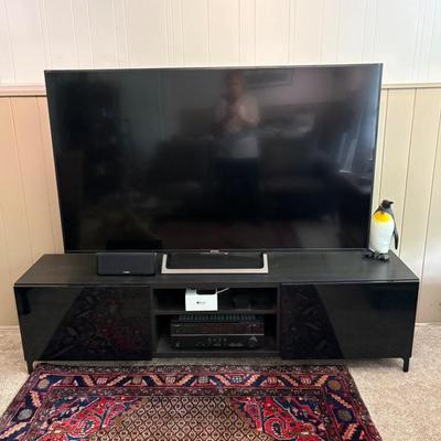 Sony 65" TV, Yamaha Sound System, TV Stand + Rubber Penguin