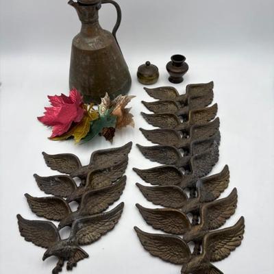 Collectible Metal Items: Turkish Pitcher, Brass Eagles, Maple Leaves