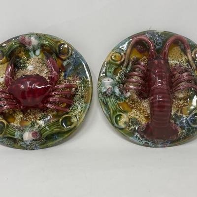 Vintage Palissy Majorcan "Barbotine" Seafood Plates - Portugal