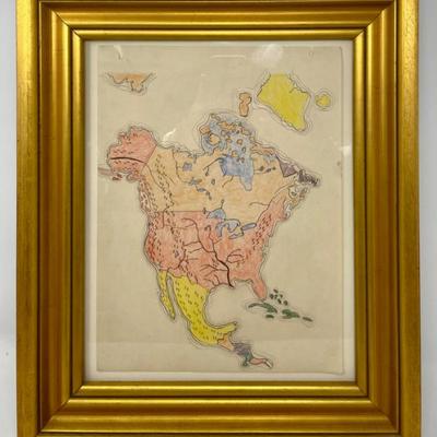 Folk Art Drawing of North America - 1800s