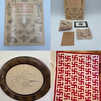 Folk Art Lot - Pen Flourish Designs, Quilt, & Book