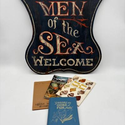 Antique Tavern Sign & Sea-Related Tomes
