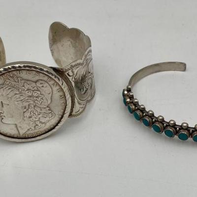 Sterling Silver Bracelet Duo - 1889 Silver Dollar/Turquoise