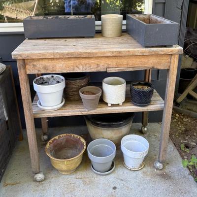 Potting Table with Assorted Pots