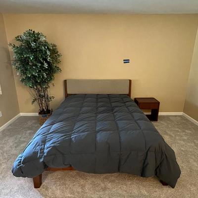 Queen Size Bed Frame (Mattress included), Night Stand, Fake Tree