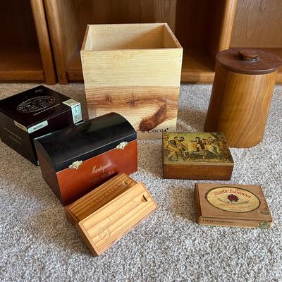 Vintage Cigar Boxes & Rustic Wood Storage Lot